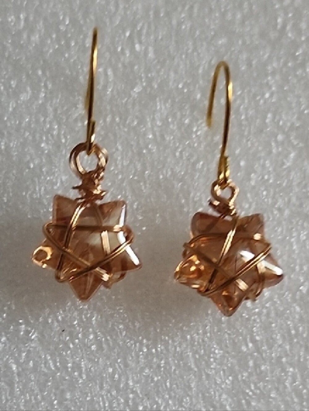 Hand Crafted Gold Star Wire-Wrapped Drop Earrings